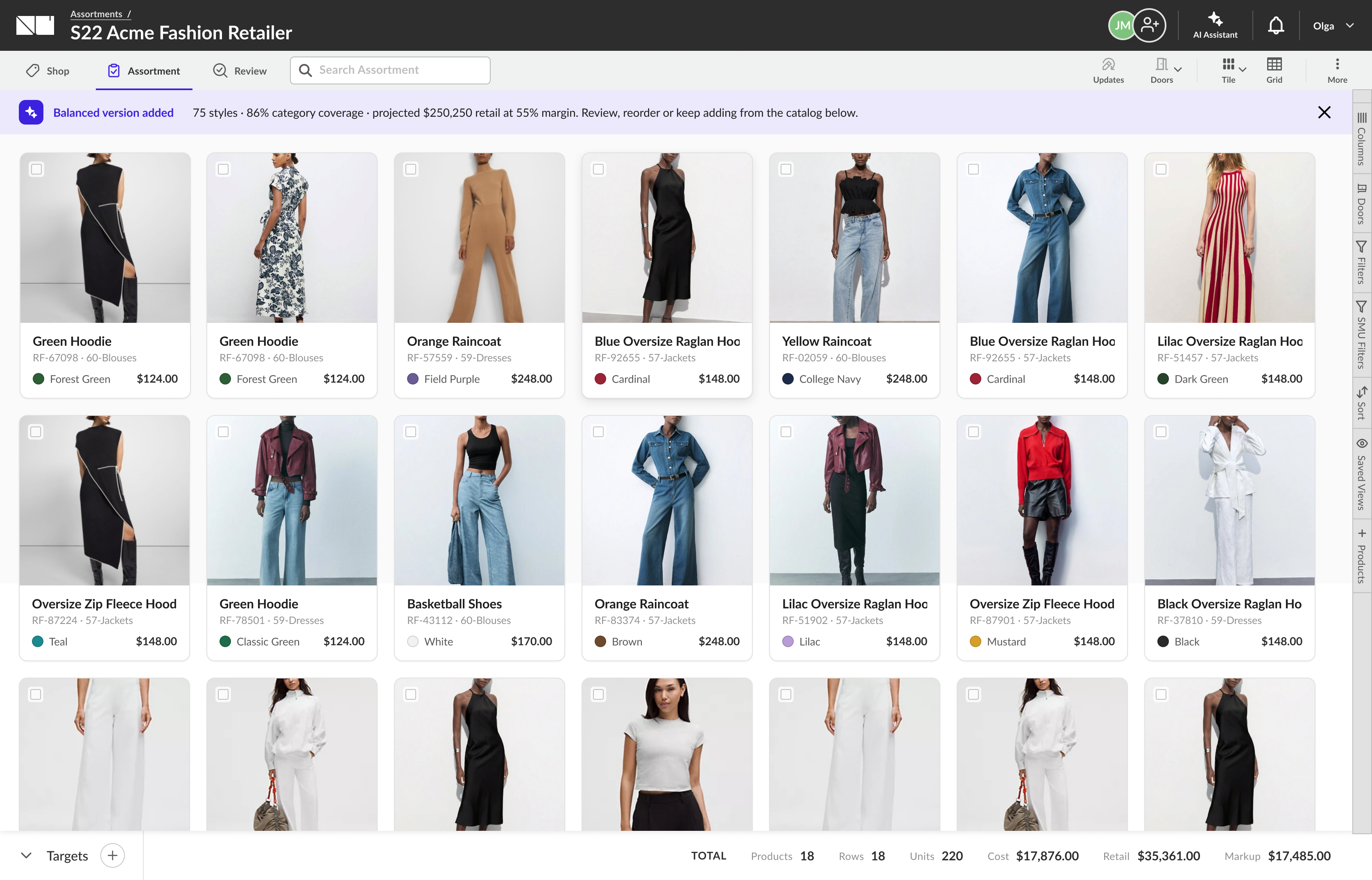 AI assistant docked beside a generated assortment grid
