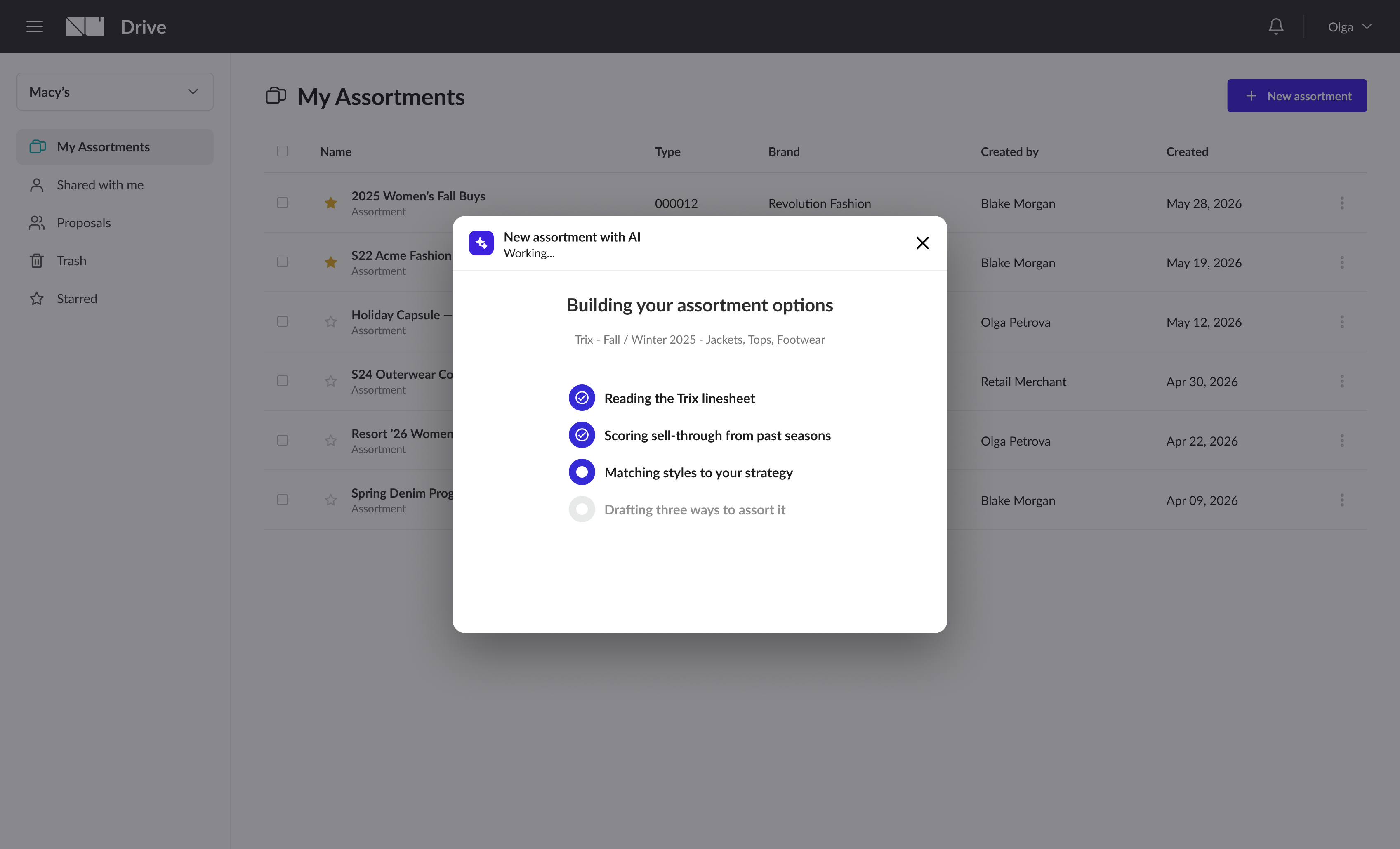 AI building assortment options in NuORDER