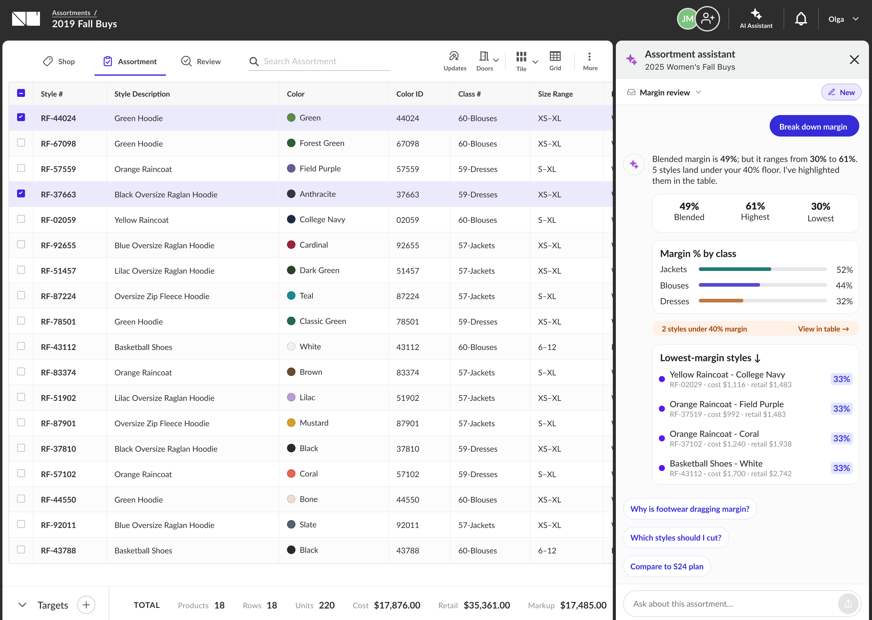 AI assistant in NuORDER Assortments