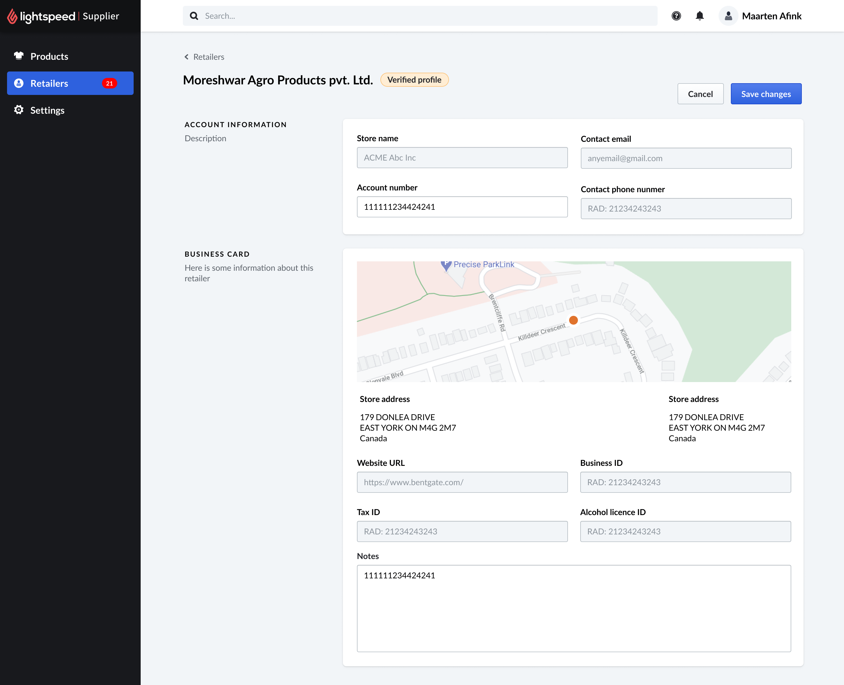 Retailer profile in Supplier Back Office