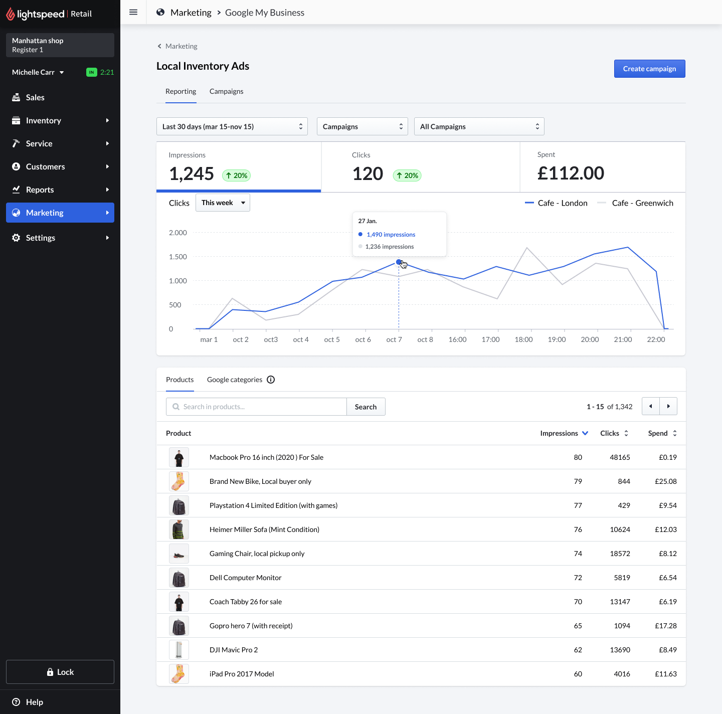 Google Local Inventory Ads reporting in Lightspeed POS