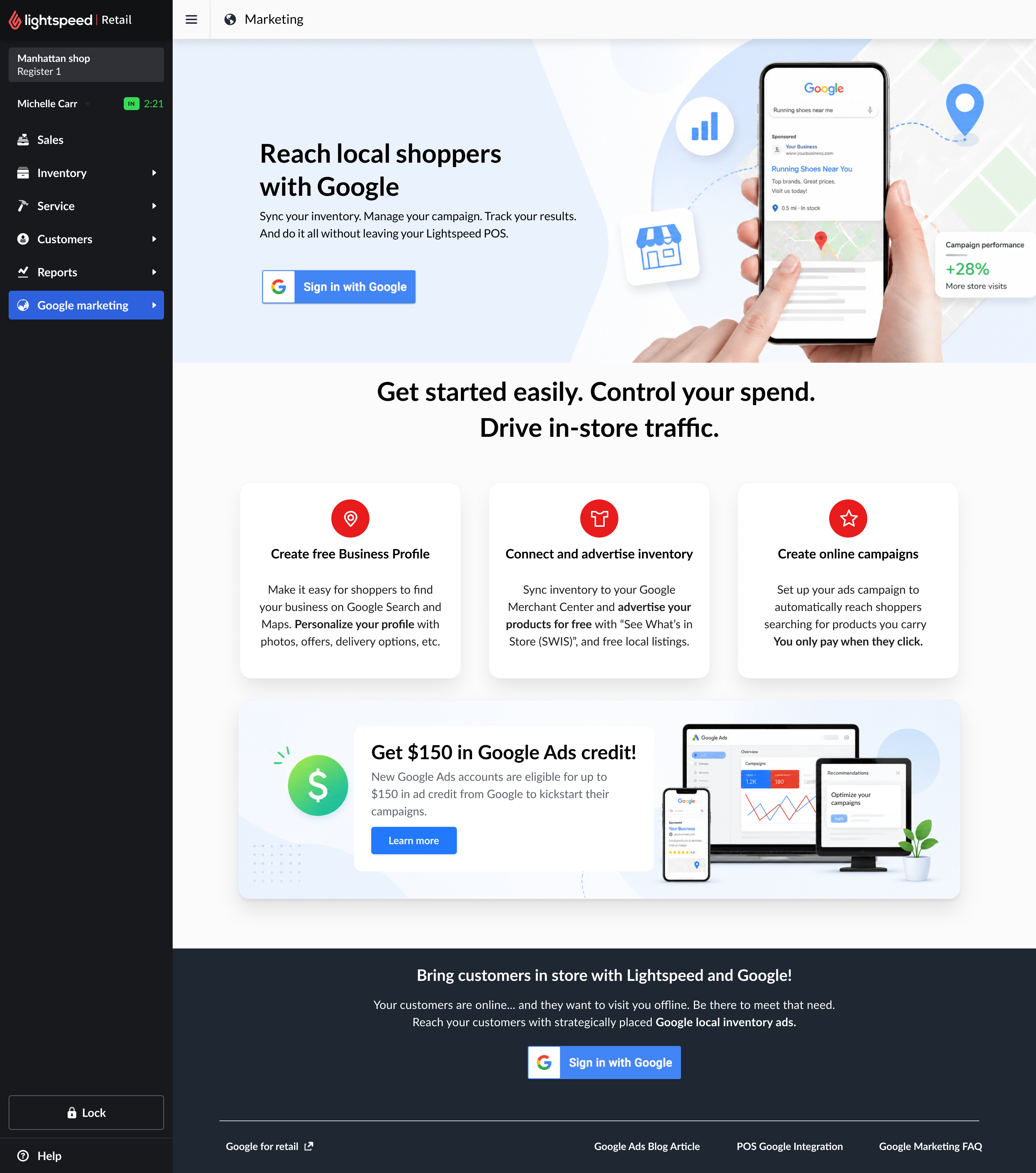 Google marketing in Lightspeed POS - reach local shoppers and create Google campaigns
