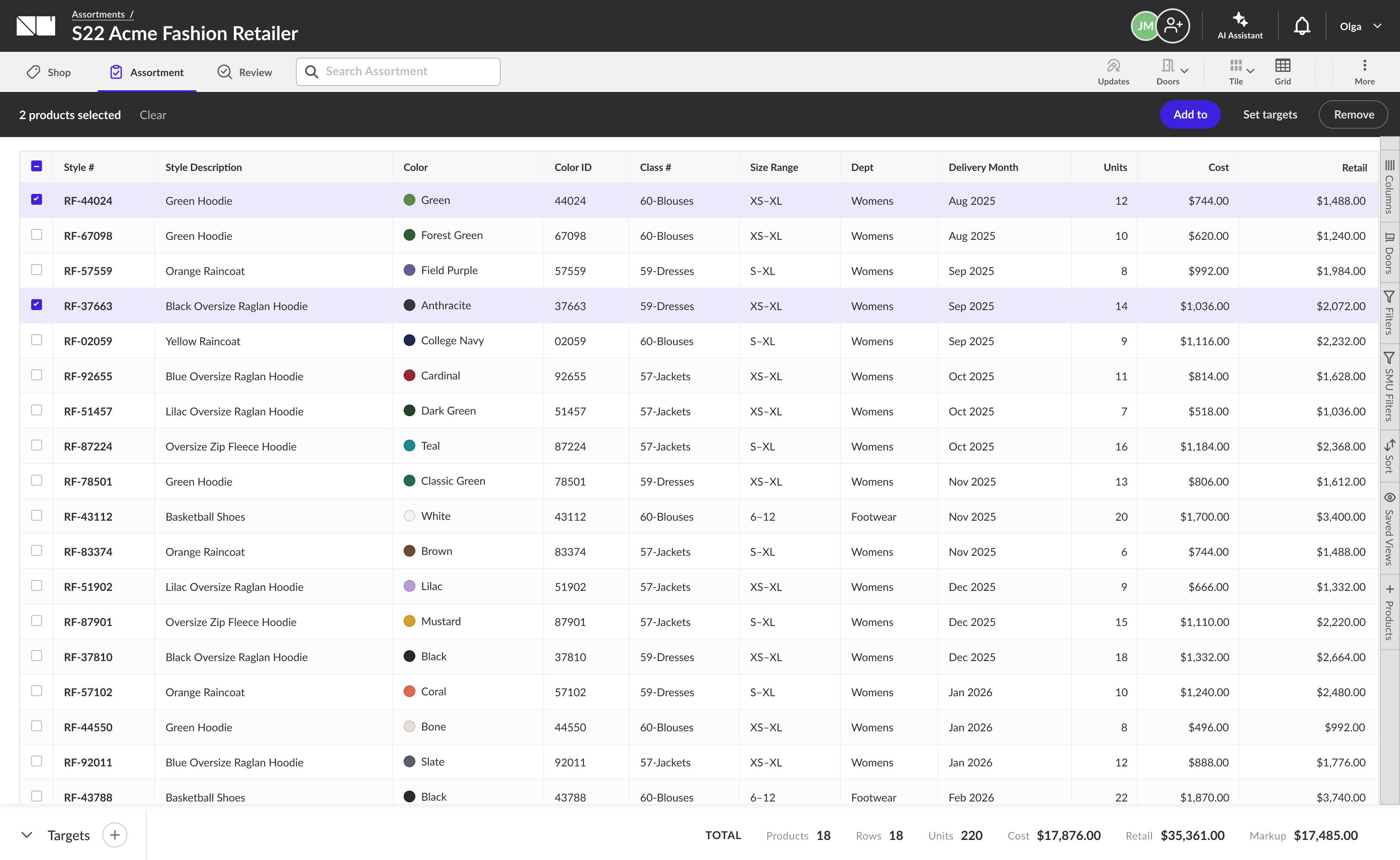 NuORDER Assortments grid view