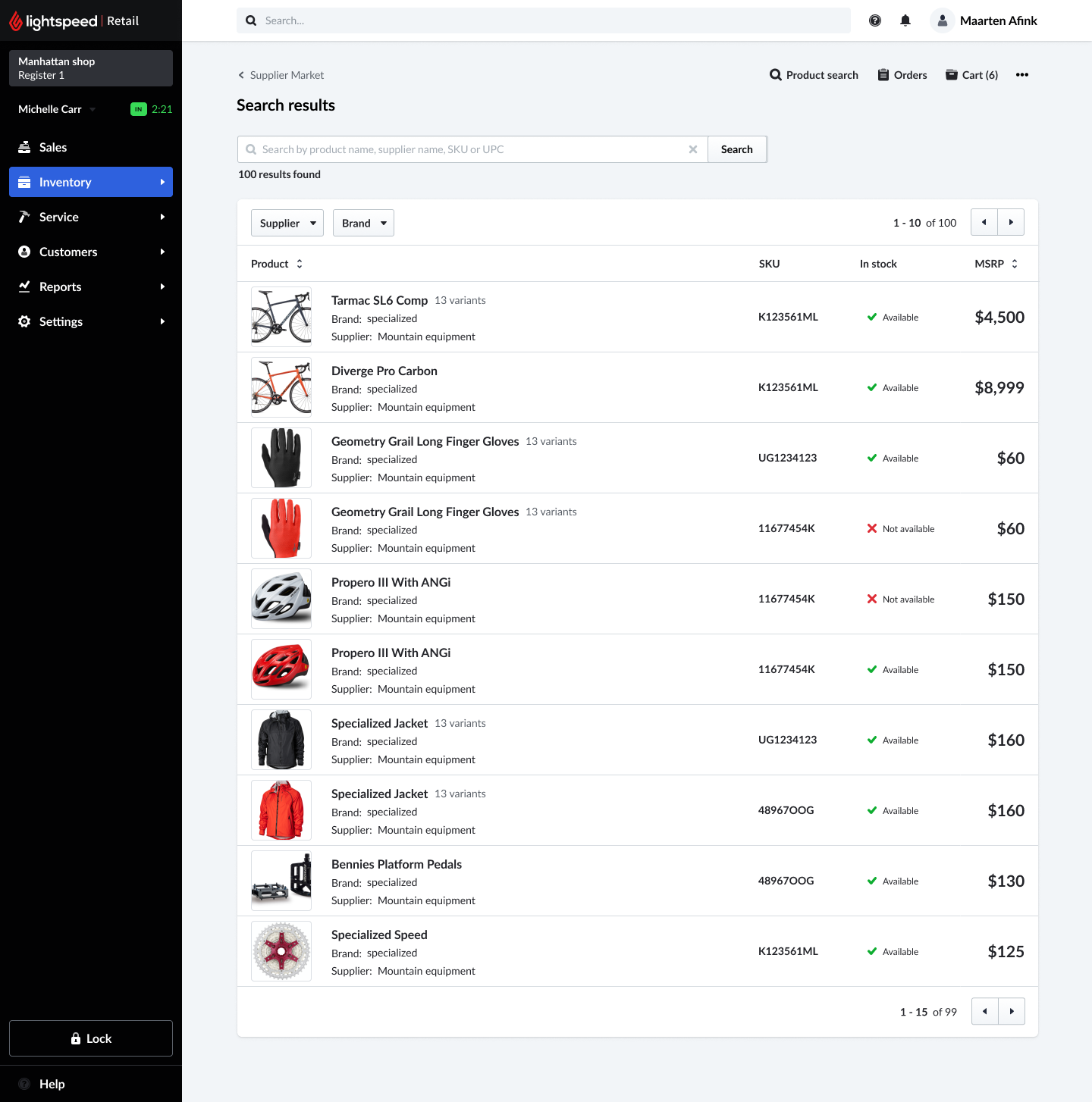 Lightspeed Supplier Market search results